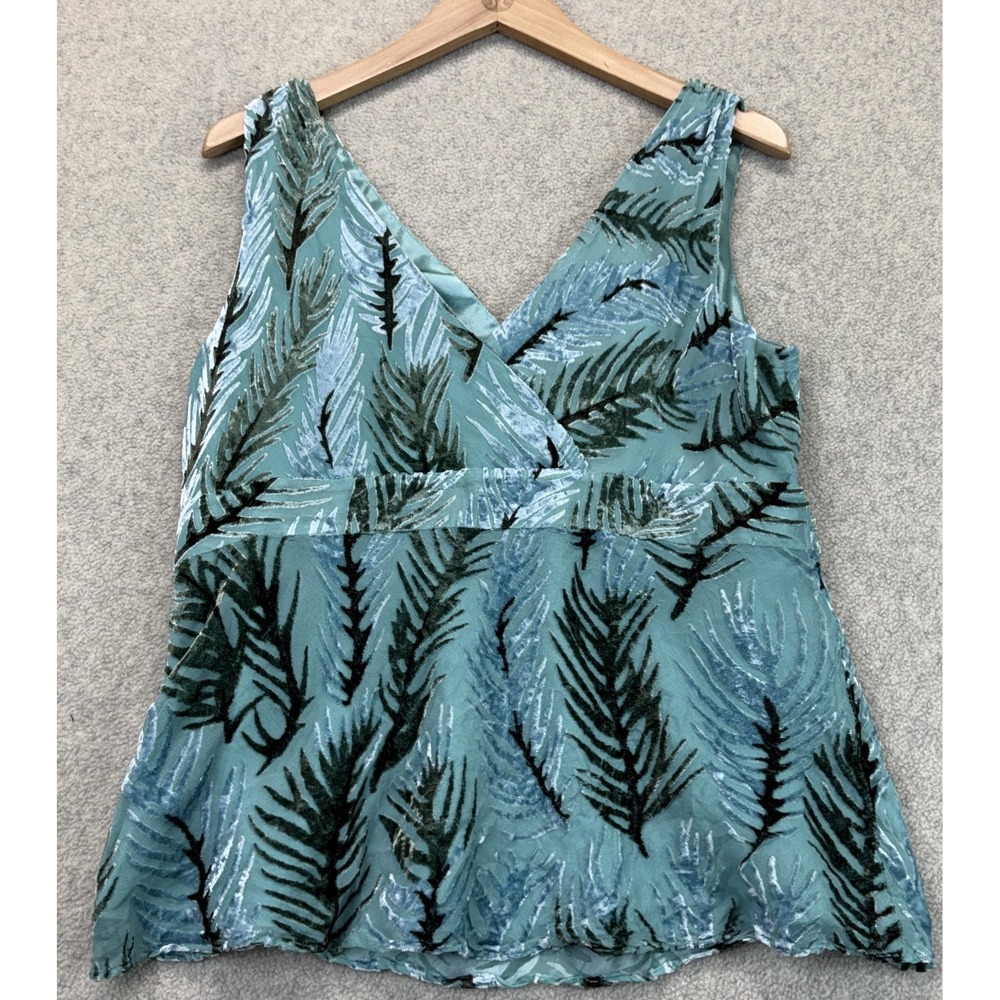 INC International Concepts Womens Blouse Top Teal Blue Soft Velour Leaf Print 14